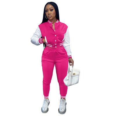 Spring Fall Crop Jogging Tracksuit Women Varsiti Jacket Sets Baseball Sweatsuit Vasiti Jacket Two Piece Set Tracksuit For Women