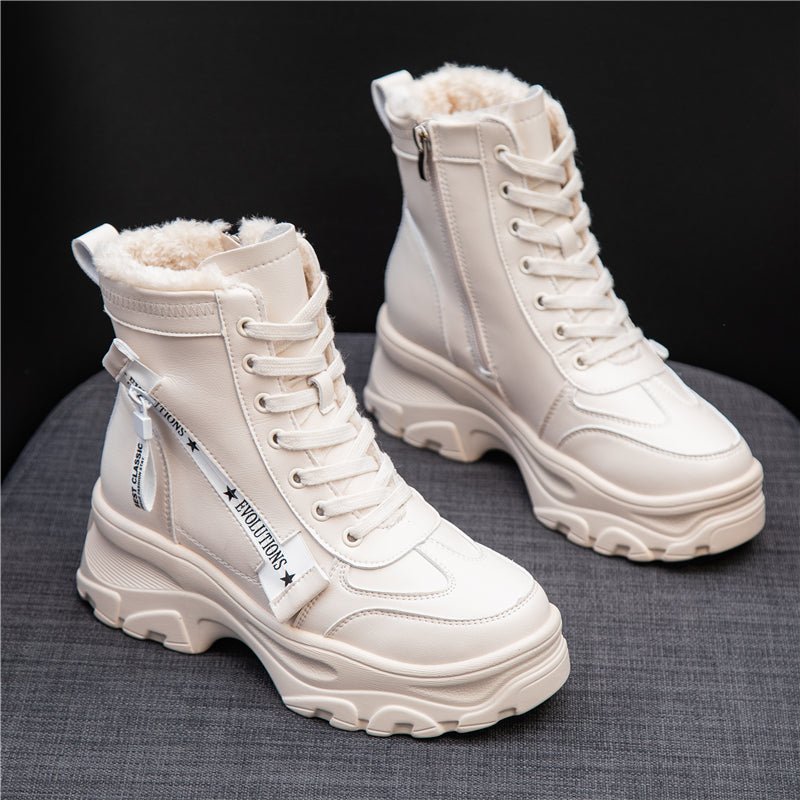 Dropshipping Custom logo Leather Women's Chunky Boots Winter Thick Fur Warm Women Platform Sneakers 2021 Fashion Combat Fashion