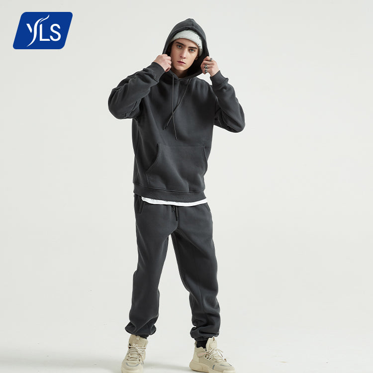 YLS Men 330GSM Fleece Thick Blank Custom Logo Printing Jogger Suit Set Plus Size Private Label Stacked Tracksuits Sweat Suits