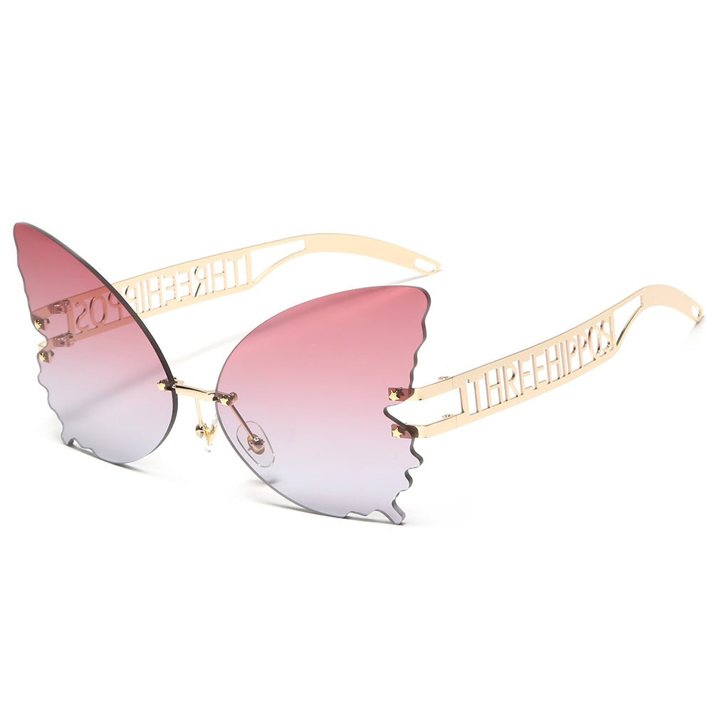 THREE HIPPOS 2020 new arrivals Big Butterfly shaped sunglasses metal framework Rimless Shades Colorful party Sun Glasses