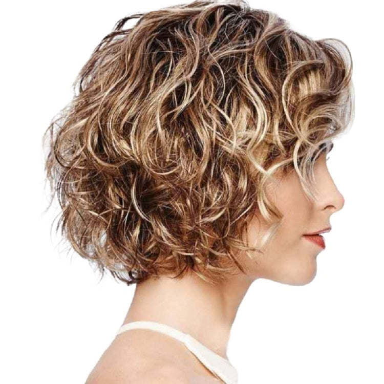 Ladies Oblique Bangs Fluffy Short Curly Hair Wig Headgear Natural Closed Wig