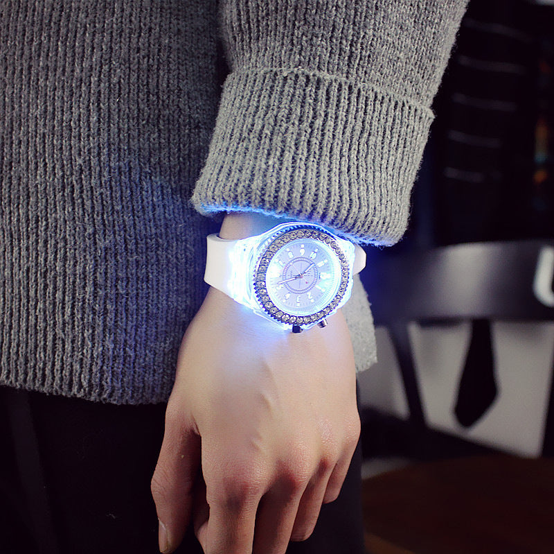 Luminous Personality Rhinestone Led Fashion Quartz Watches Couple Watch