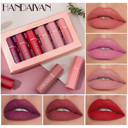 Handaiyan organic vegan low price creamy velvet mate lipstick set 6 in 1 waterproof mineral color stay romantic unique lipstick