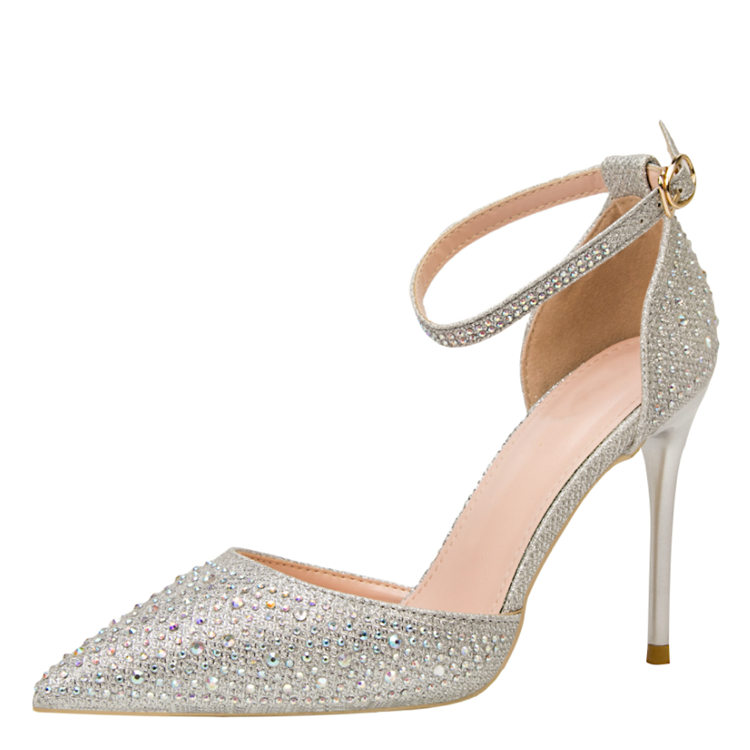 Pointed toe cut out with sparkle Rhinestone high heel shoes