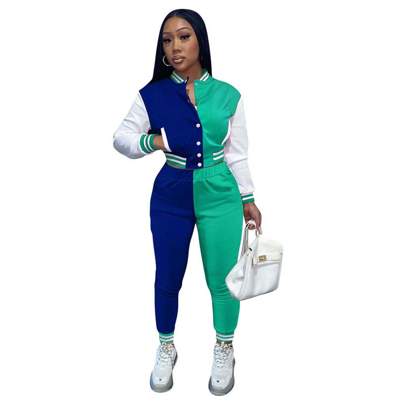 Spring Fall Crop Jogging Tracksuit Women Varsiti Jacket Sets Baseball Sweatsuit Vasiti Jacket Two Piece Set Tracksuit For Women