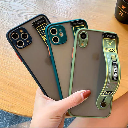 Air Ticket Camera Protection Matte Phone Case With Wrist Strap Holder for iPhone 13 12 11 Pro Max XR X XS Max SE 7 8 Cases