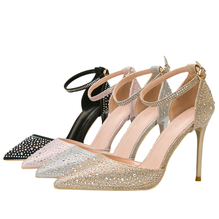 Pointed toe cut out with sparkle Rhinestone high heel shoes