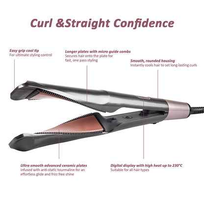 Ceramic 2 in 1 hair straightener oem factory top quality tourmaline led indicator fashion twisted hair straightener curler