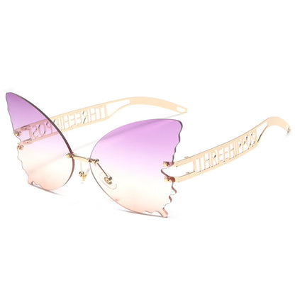 THREE HIPPOS 2020 new arrivals Big Butterfly shaped sunglasses metal framework Rimless Shades Colorful party Sun Glasses