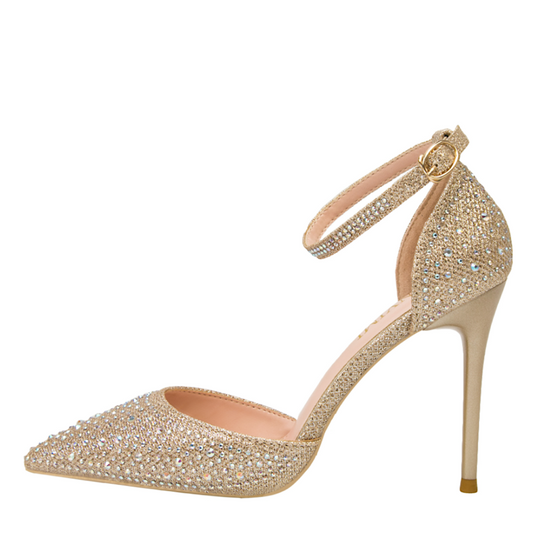 Pointed toe cut out with sparkle Rhinestone high heel shoes