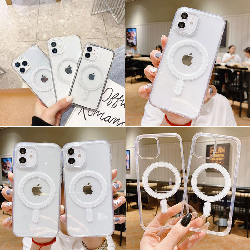 Luxury shockproof Clear PC TPU magnetic phone case for iphone 12 13 14 pro max mobile cover