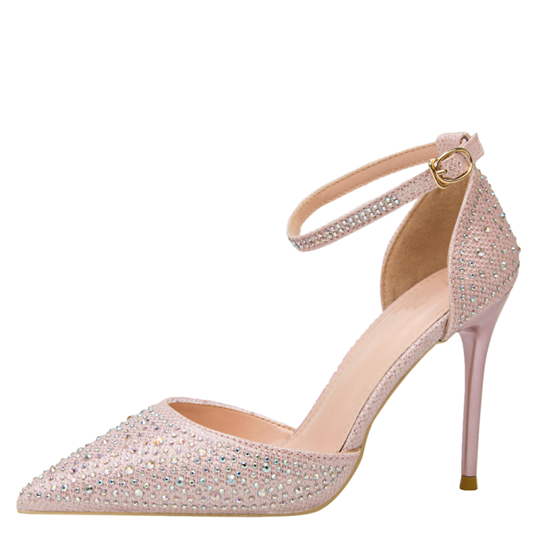 Pointed toe cut out with sparkle Rhinestone high heel shoes