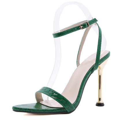 Sandalias mujer 2023 New Pointed Toe Buckle Strap Party Female Shoes Ankle Strap Green Sexy Women's High Heels Sandals Ladies