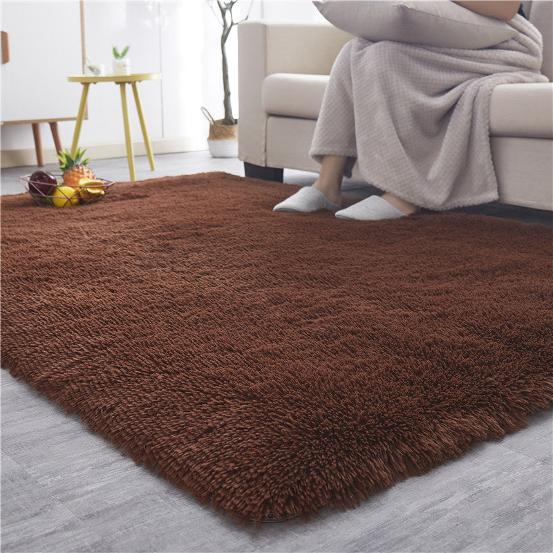 brown tie-dye plush soft living room sofa relax shaggy rug carpet