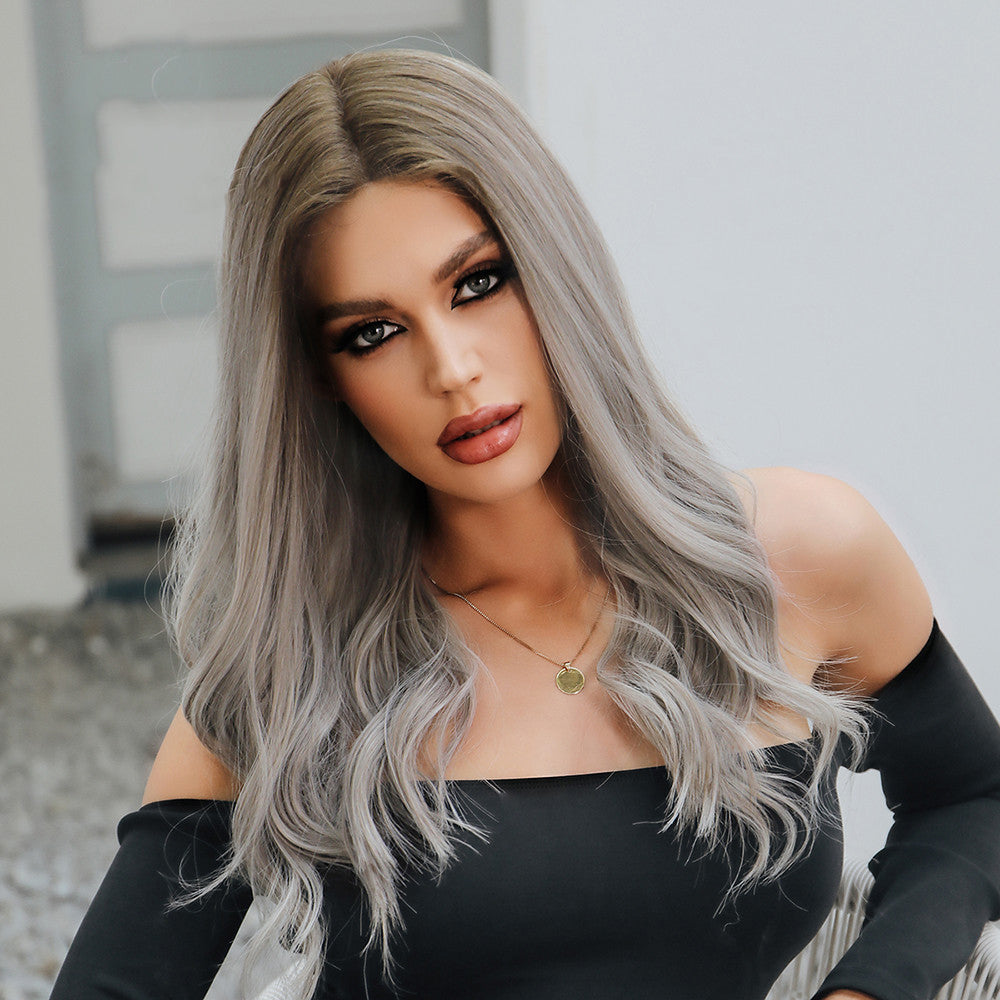 HAIRCUBE Wigs Factory Ombre Grey Long Wavy Synthetic Lace Part Hair Wigs For Women Heat Resistant Fiber Daily Use wigs supplier