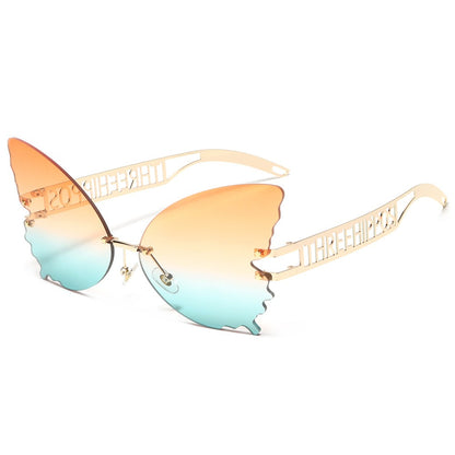 THREE HIPPOS 2020 new arrivals Big Butterfly shaped sunglasses metal framework Rimless Shades Colorful party Sun Glasses