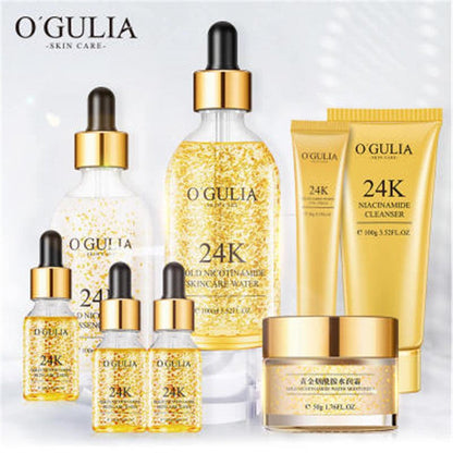 8 Pcs Facial Repair Anti Aging 24K Gold Whitening Face Skin Care Set For Gift Face Dark Circle Remove