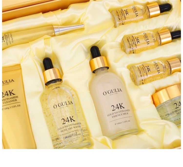 8 Pcs Facial Repair Anti Aging 24K Gold Whitening Face Skin Care Set For Gift Face Dark Circle Remove