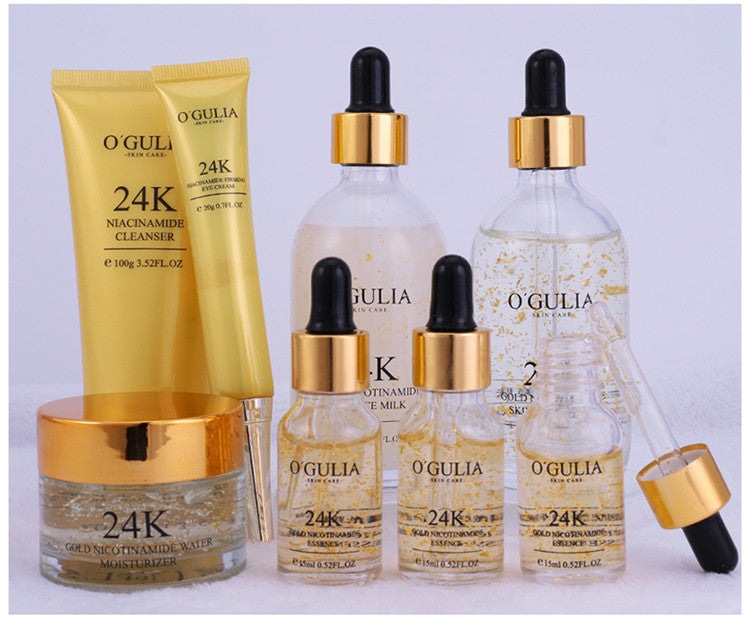 8 Pcs Facial Repair Anti Aging 24K Gold Whitening Face Skin Care Set For Gift Face Dark Circle Remove