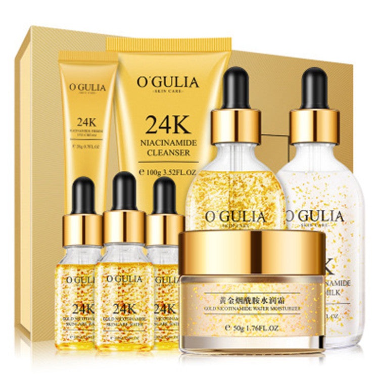 8 Pcs Facial Repair Anti Aging 24K Gold Whitening Face Skin Care Set For Gift Face Dark Circle Remove