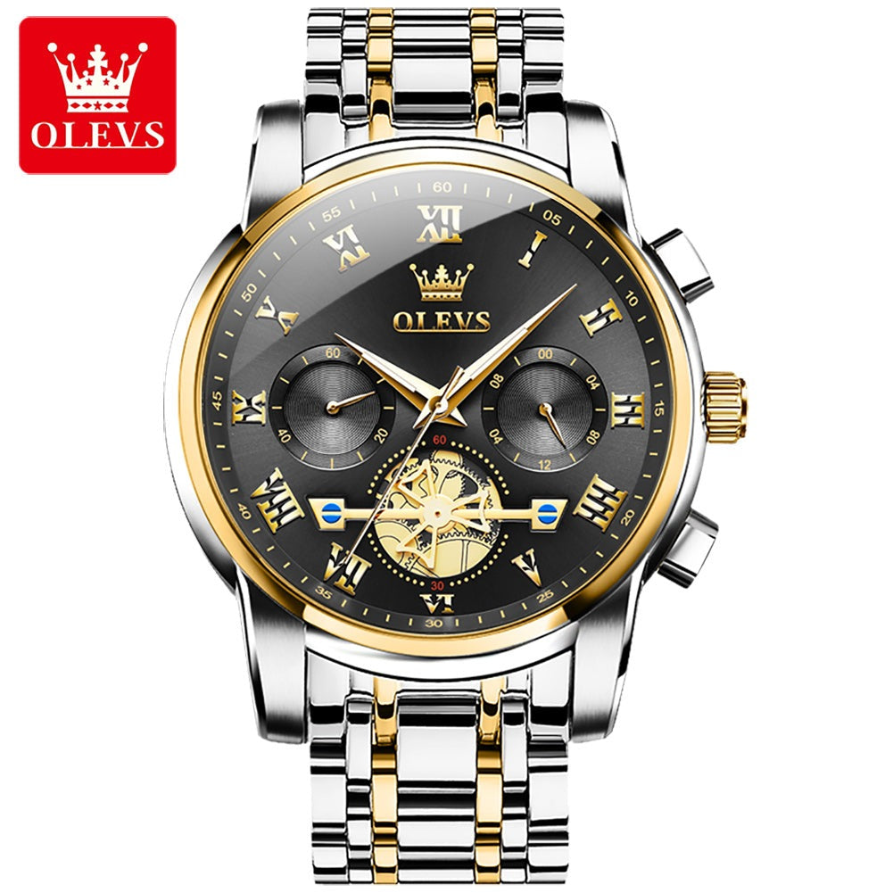 OLEVS 2859 Fashion Business men quartz watch tourbillon logo design multi-time zone steel watch Luxury Quartz Wristwatch