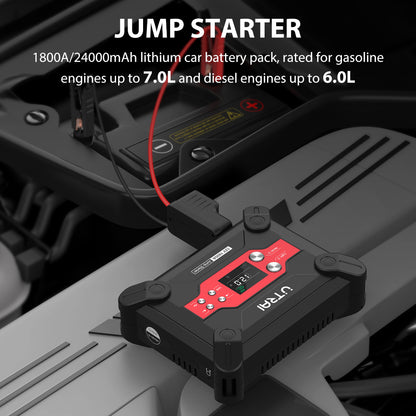 Utrai Car Jump Starter with Air Pump Inflator 1800A Battery Booster Starting Device with Air Compressor LED Light