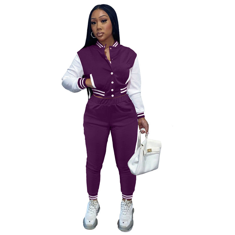 Spring Fall Crop Jogging Tracksuit Women Varsiti Jacket Sets Baseball Sweatsuit Vasiti Jacket Two Piece Set Tracksuit For Women