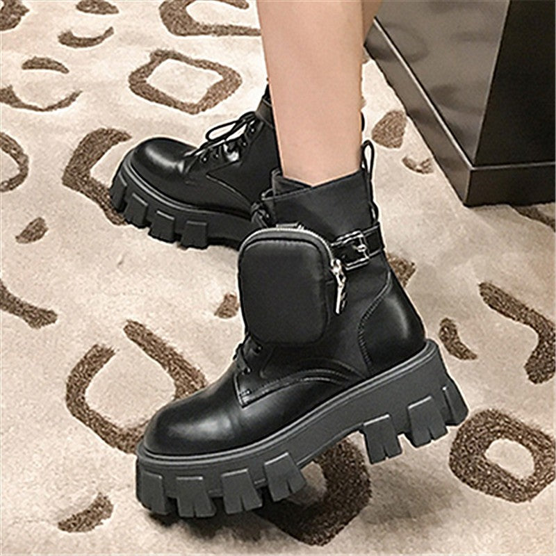 Dropshipping Custom Logo Luxury Designer Boots with Pocket Shoes Black Women's Ankle Leather Boots for Ladies