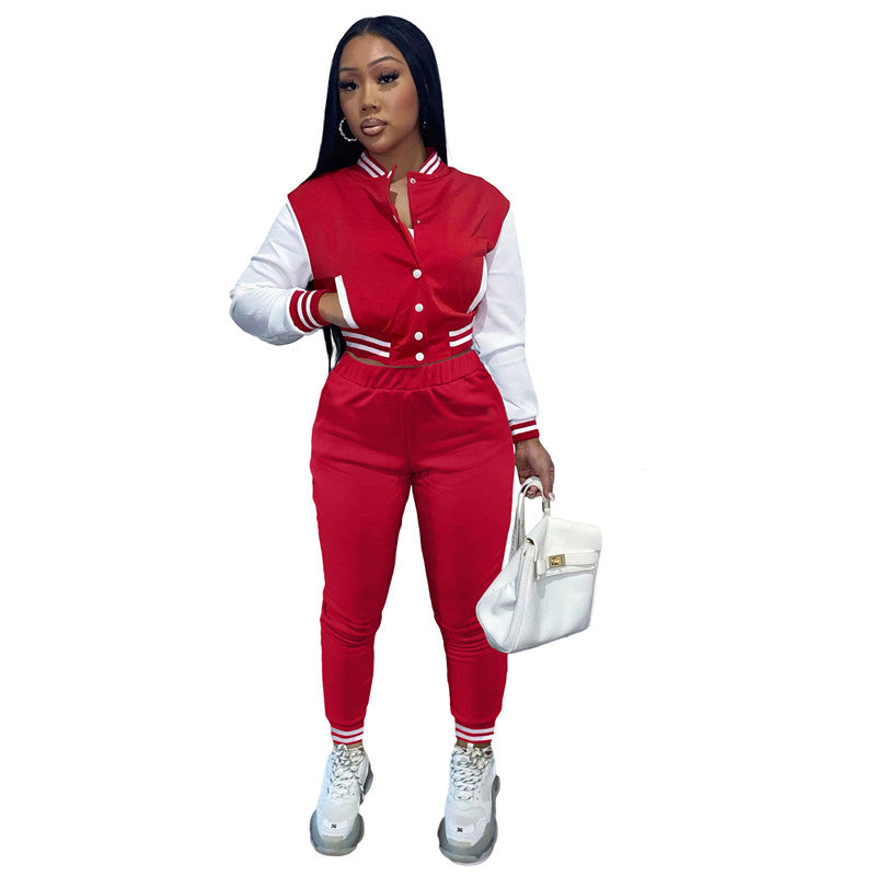 Spring Fall Crop Jogging Tracksuit Women Varsiti Jacket Sets Baseball Sweatsuit Vasiti Jacket Two Piece Set Tracksuit For Women