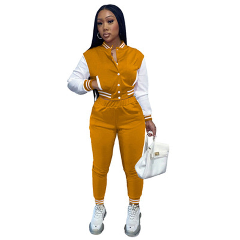 Spring Fall Crop Jogging Tracksuit Women Varsiti Jacket Sets Baseball Sweatsuit Vasiti Jacket Two Piece Set Tracksuit For Women