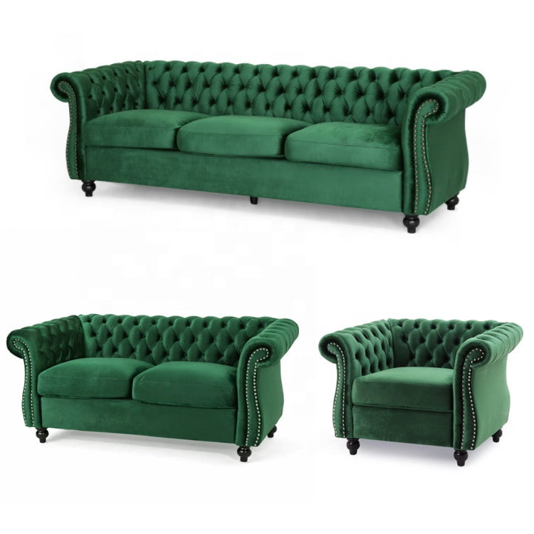 Free shipping within U.S Living Room Modern Chesterfield Sofa Tufted Velvet Sofa Set Furniture