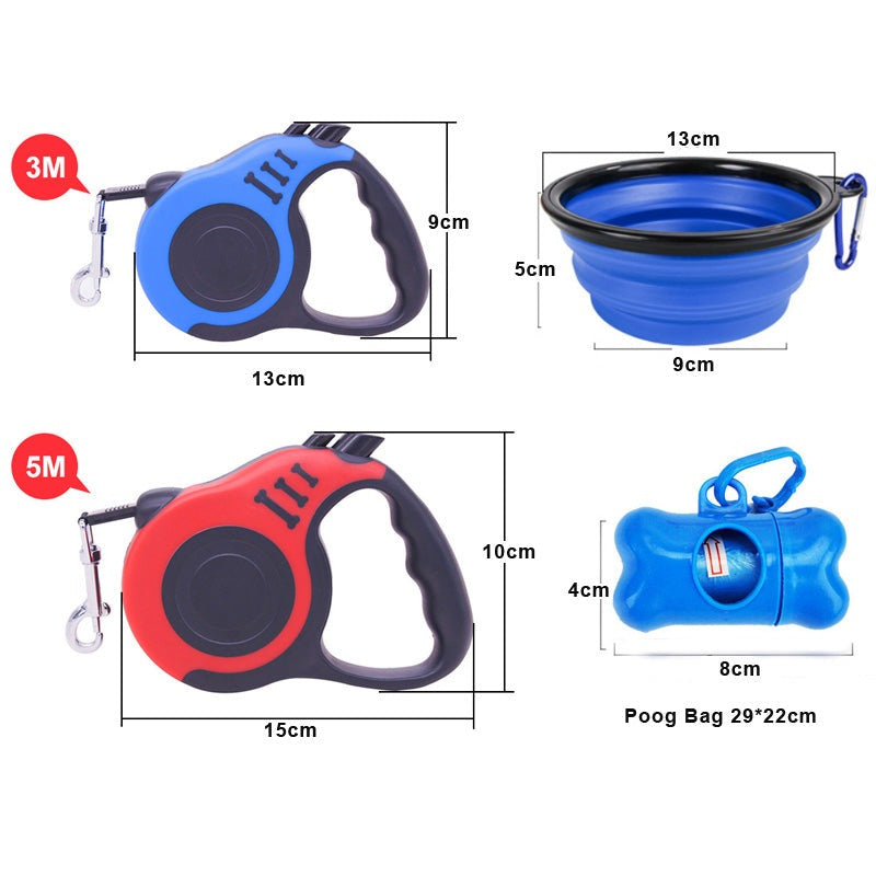 Retractable Dog Leash With Dog Poop Waste Bag Dispenser And Dog Bowl Heavy Duty Walking Limit For Pet Leash Pet Accessories