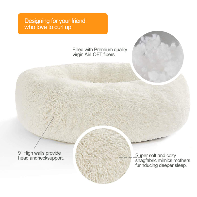 Pet Cats and Dogs Luxury Donut Bed Warm Soothing Joints Deepen Sleeping fluffy dog bed