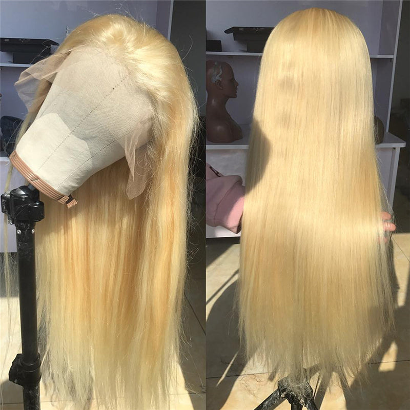 China 10a grade virgin peruvian very long ladies wig 613 blond transparent lace frontal t part human hair product wigs for women