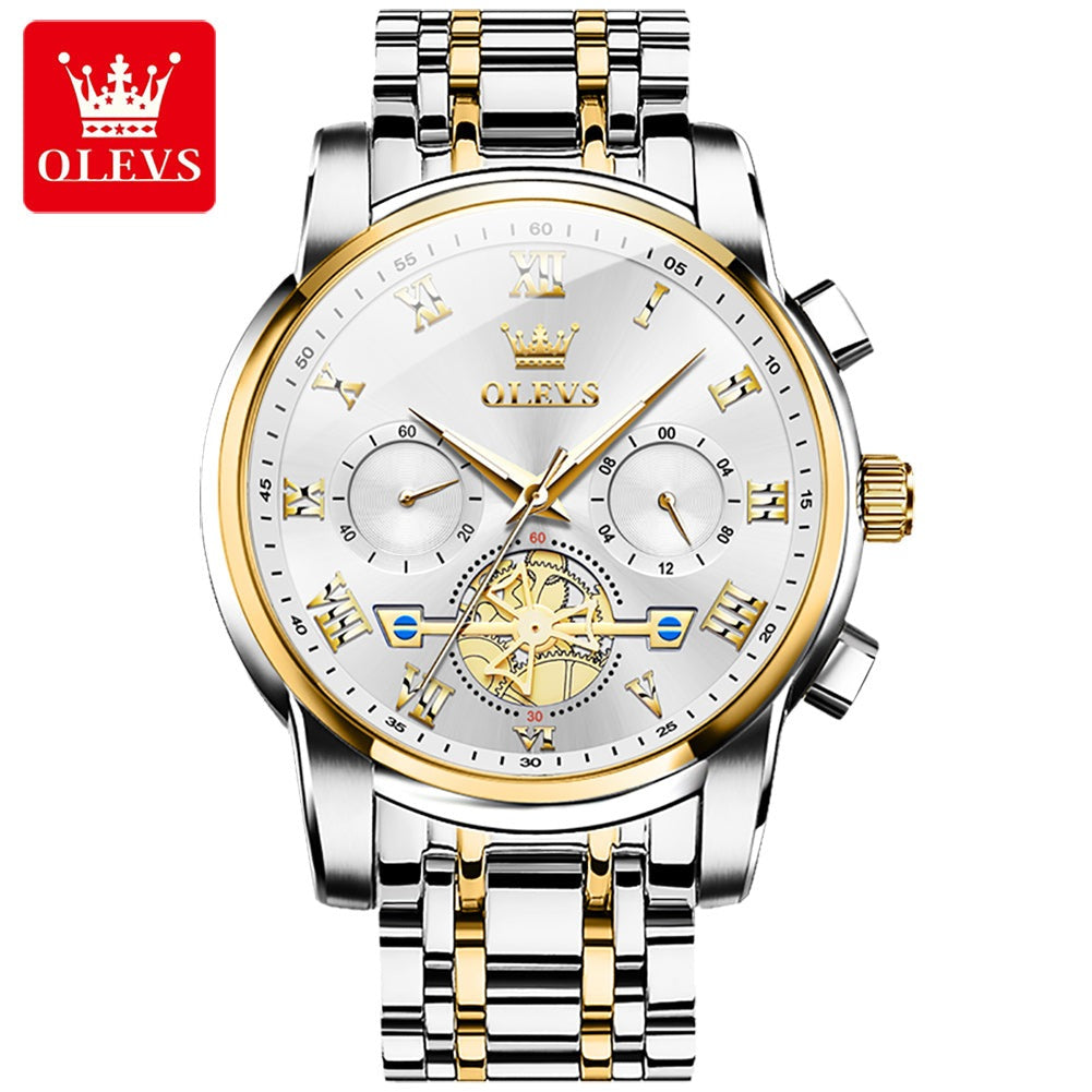 OLEVS 2859 Fashion Business men quartz watch tourbillon logo design multi-time zone steel watch Luxury Quartz Wristwatch