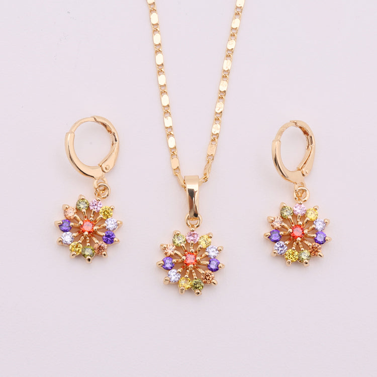 HD jewelry fashion flower 18k gold plated necklace pendant earring jewelry set for women