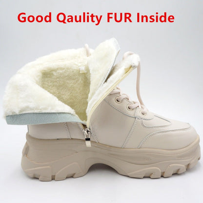 Dropshipping Custom logo Leather Women's Chunky Boots Winter Thick Fur Warm Women Platform Sneakers 2021 Fashion Combat Fashion