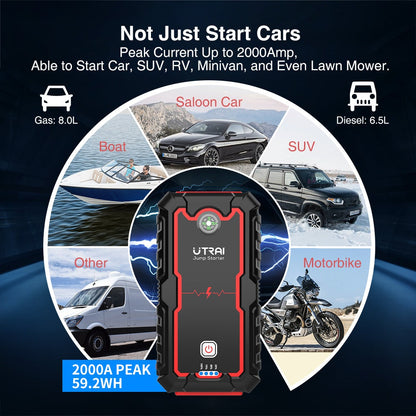 Utrai Car Jump Starter Power Bank Vehicle Booster Starting Device Emergency Tool 2000A Jumpstart Gasoline Diesel Cars Wholesale