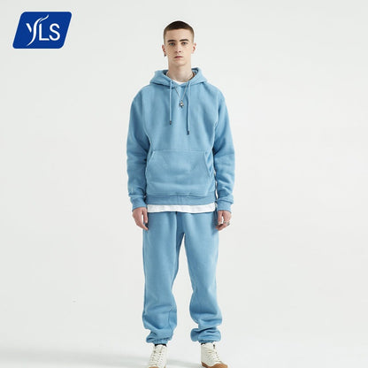 YLS Men 330GSM Fleece Thick Blank Custom Logo Printing Jogger Suit Set Plus Size Private Label Stacked Tracksuits Sweat Suits