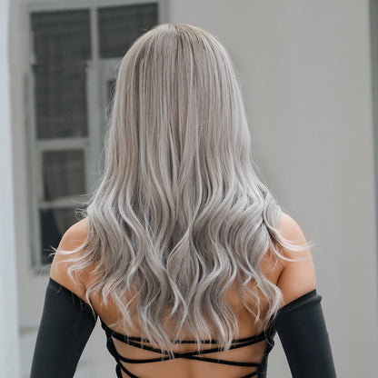 HAIRCUBE Wigs Factory Ombre Grey Long Wavy Synthetic Lace Part Hair Wigs For Women Heat Resistant Fiber Daily Use wigs supplier