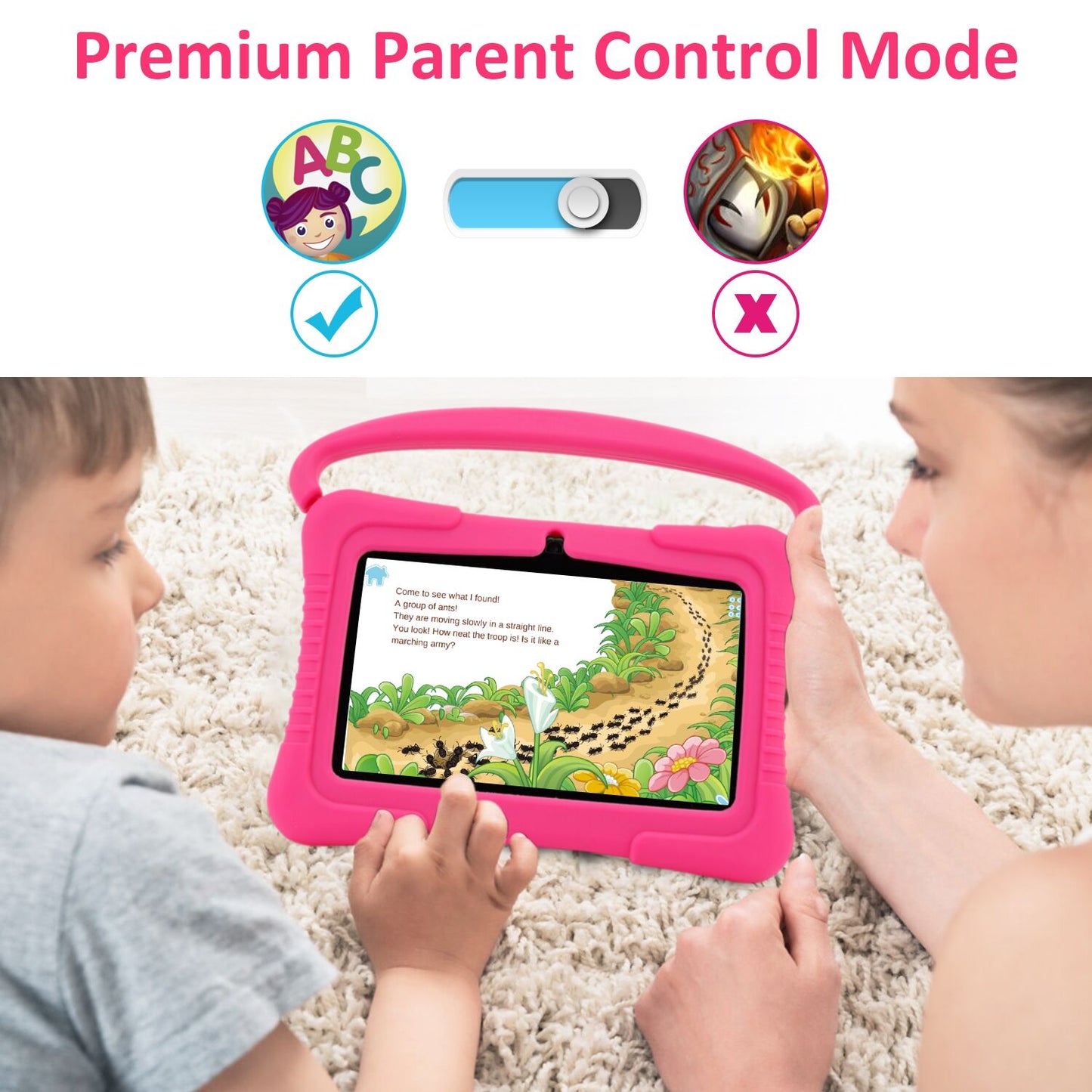 Kids Tablet Eye Protection HD Screen Parent Control Pre-Installed Educational APP Android Tablets PC for Children