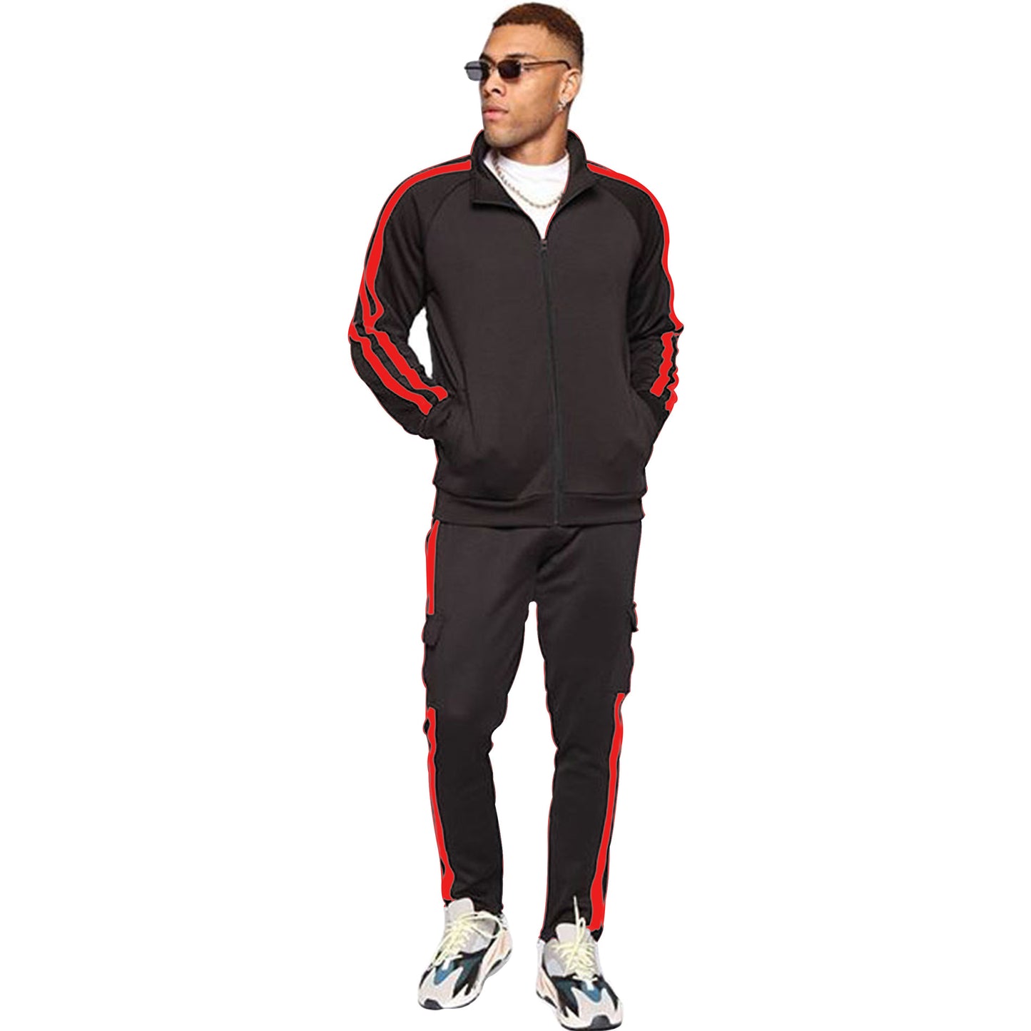 PDEP plus size 3XL high quality zip up wholesale custom men nylon tracksuit strap design jogging pants sweatsuit set for men