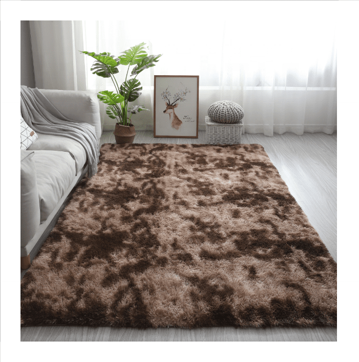 brown tie-dye plush soft living room sofa relax shaggy rug carpet