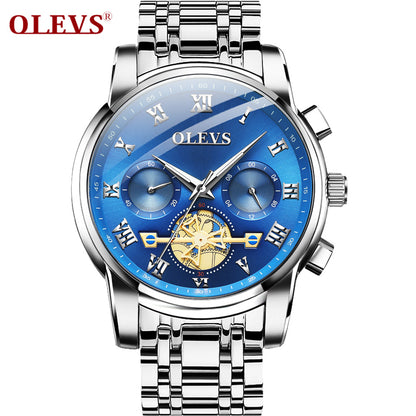 OLEVS 2859 Fashion Business men quartz watch tourbillon logo design multi-time zone steel watch Luxury Quartz Wristwatch