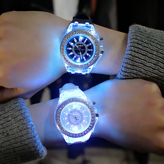 Luminous Personality Rhinestone Led Fashion Quartz Watches Couple Watch