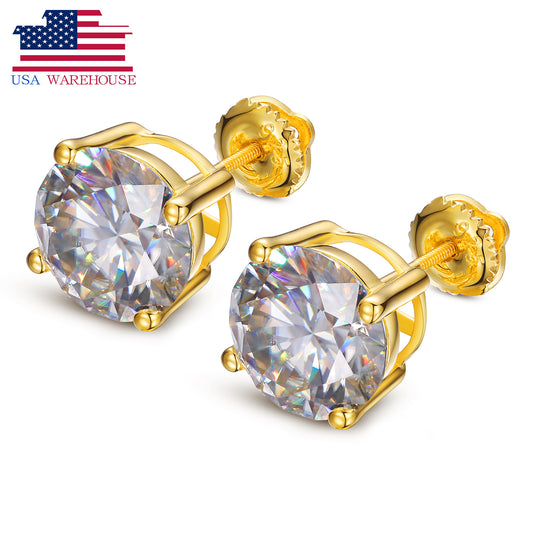 Amazon Hot Sale USA Warehouse 925 Sterling Silver VVS Moissanite Diamond Classic Screw Back Stud Earrings