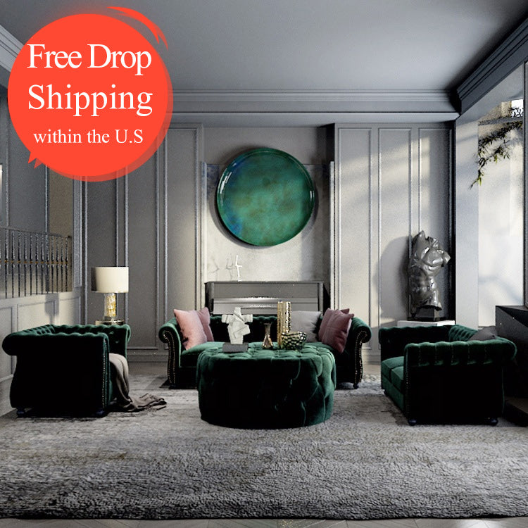 Free shipping within U.S Living Room Modern Chesterfield Sofa Tufted Velvet Sofa Set Furniture