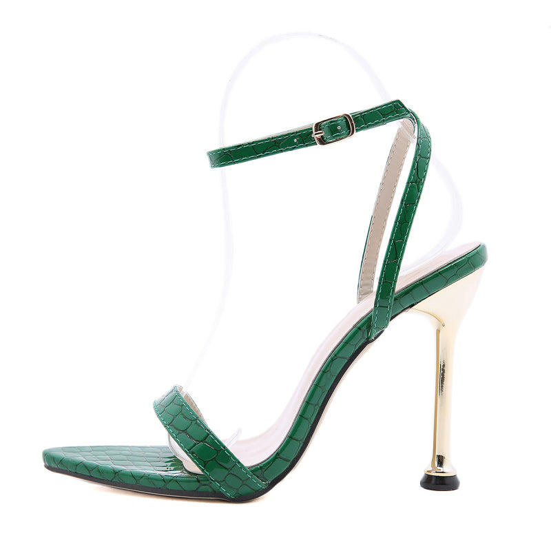 Sandalias mujer 2023 New Pointed Toe Buckle Strap Party Female Shoes Ankle Strap Green Sexy Women's High Heels Sandals Ladies