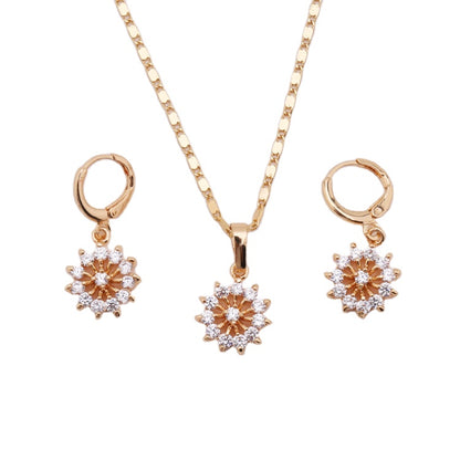 HD jewelry fashion flower 18k gold plated necklace pendant earring jewelry set for women