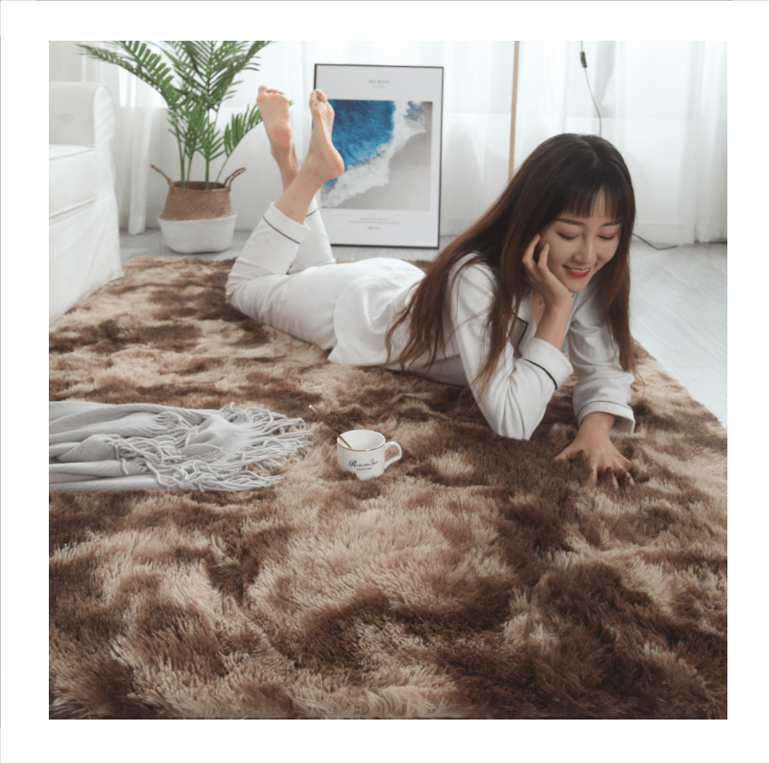 brown tie-dye plush soft living room sofa relax shaggy rug carpet